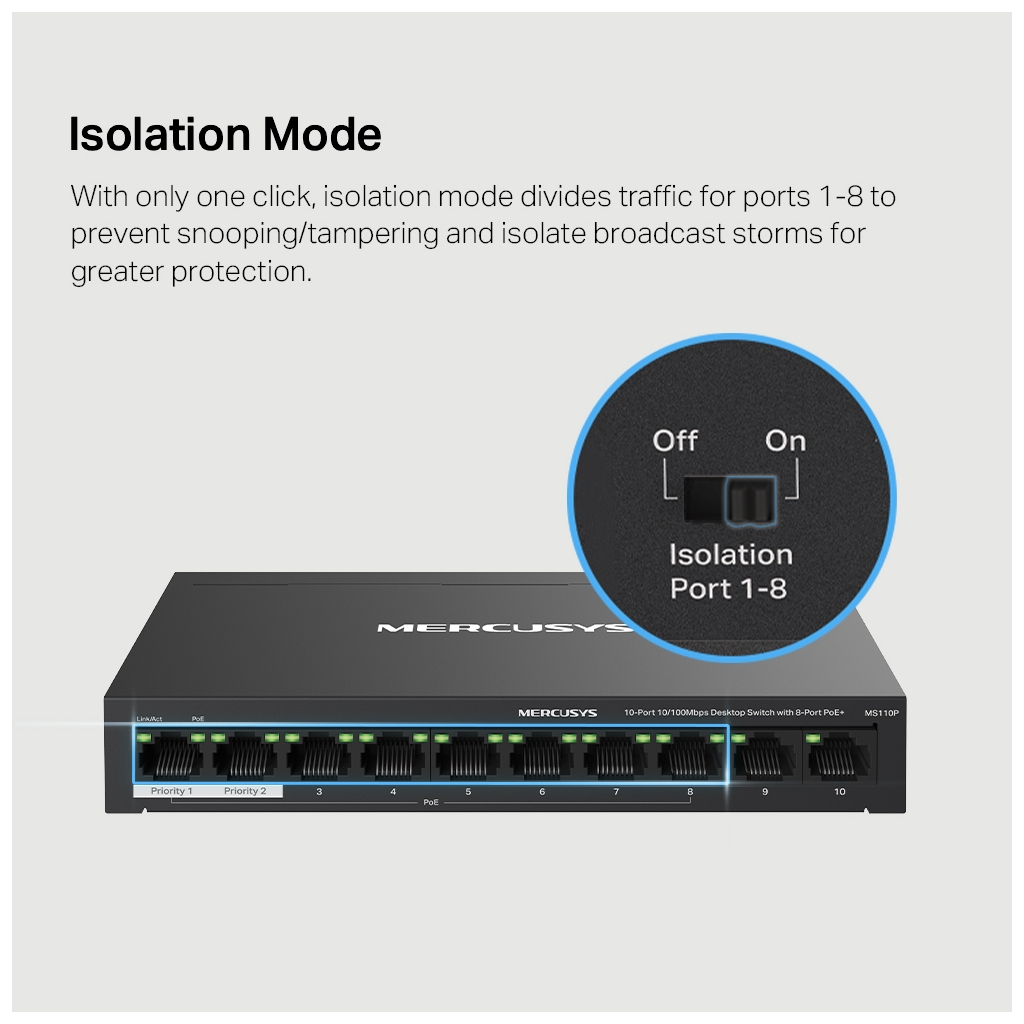 Комутатор мережевий Mercusys MS110P - фото 7 Комутатор мережевий Mercusys MS110P - фото 7