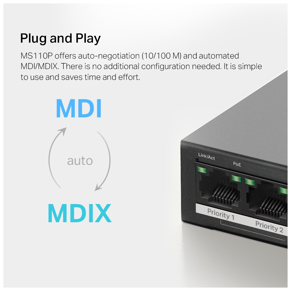 Комутатор мережевий Mercusys MS110P - фото 9 Комутатор мережевий Mercusys MS110P - фото 9