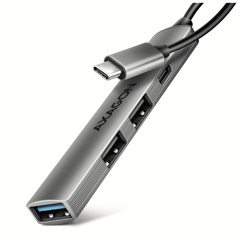 Концентратор AXAGON USB-C to 1xUSB-A 5Gbps + 2xUSB-A 480Mbps + 1xUSB-C 480Mbps 0.12m aluminum (HUE-STC) - фото 1