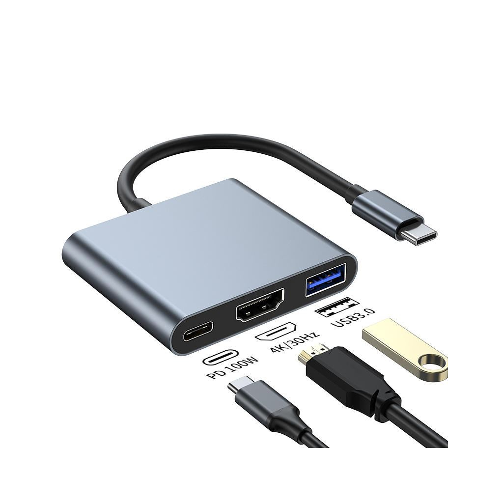 Концентратор Dynamode USB-C 3-in-1 1xHDMI 4K + 1xUSB 3.0 + 1xUSB-C PD 87W (Multiport USB-C 3-in-1 dark grey) - фото 1