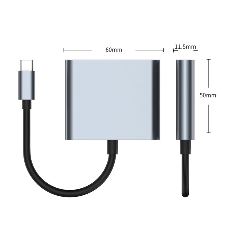 Концентратор Dynamode USB-C 3-in-1 1xHDMI 4K + 1xUSB 3.0 + 1xUSB-C PD 87W (Multiport USB-C 3-in-1 dark grey) - фото 2