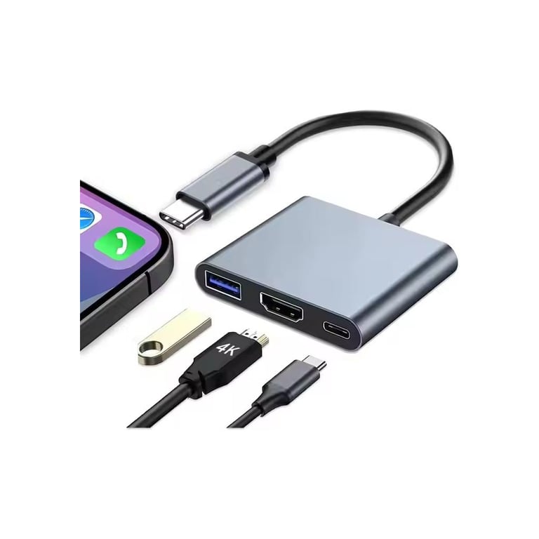 Концентратор Dynamode USB-C 3-in-1 1xHDMI 4K + 1xUSB 3.0 + 1xUSB-C PD 87W (Multiport USB-C 3-in-1 dark grey) - фото 6