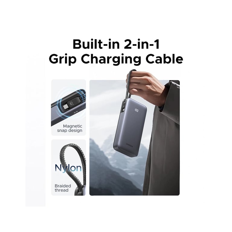 Батарея універсальна Ugreen 20000mAh 45W with Built-in Cable (PB536 55988B) - фото 6