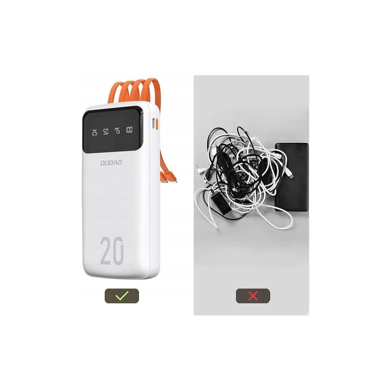 Батарея універсальна Dudao K6Pro+ 20000mAh 10W with USB-C/Lightning/MicroUSB/USB-A cables (6977196682409) - фото 4