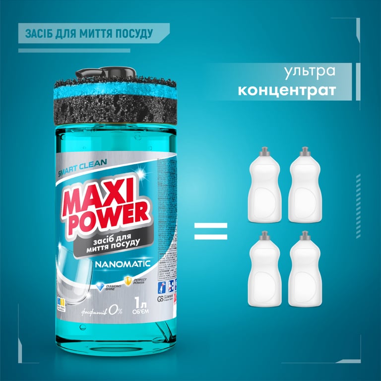 Засіб для ручного миття посуду Maxi Power Nanomatic 1 л (4820204703400) - фото 3