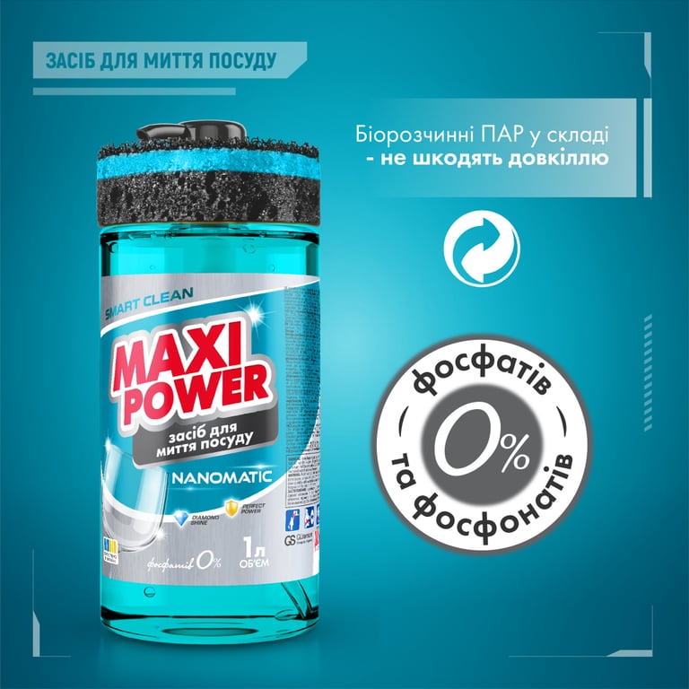 Засіб для ручного миття посуду Maxi Power Nanomatic 1 л (4820204703400) - фото 6