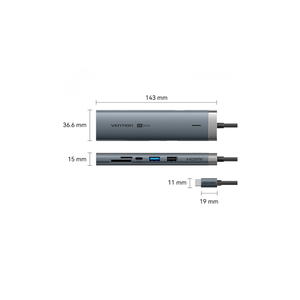 Концентратор Vention USB-C 9-in-1 HDMI 60Hz + 2xUSB 3.0 + RJ45 + SD/TF + 3.5mm + PD 100W (TGVHB) - фото 2 Концентратор Vention USB-C 9-in-1 HDMI 60Hz + 2xUSB 3.0 + RJ45 + SD/TF + 3.5mm + PD 100W (TGVHB) - фото 2