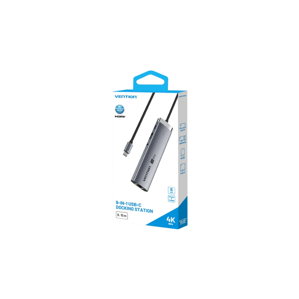 Концентратор Vention USB-C 9-in-1 HDMI 60Hz + 2xUSB 3.0 + RJ45 + SD/TF + 3.5mm + PD 100W (TGVHB) - фото 3 Концентратор Vention USB-C 9-in-1 HDMI 60Hz + 2xUSB 3.0 + RJ45 + SD/TF + 3.5mm + PD 100W (TGVHB) - фото 3
