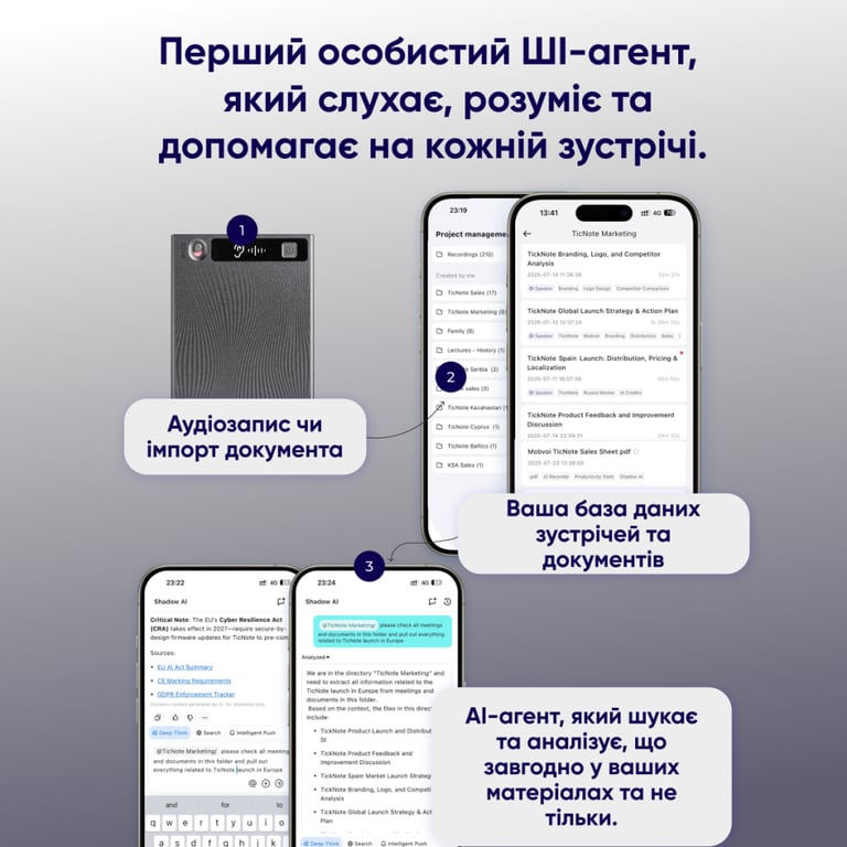 Цифровий диктофон Mobvoi TicNote with IA Shadow 64GB Black (NE-79) - фото 7