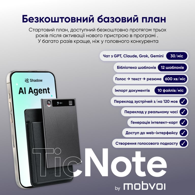 Цифровий диктофон Mobvoi TicNote with IA Shadow 64GB Black (NE-79) - фото 9