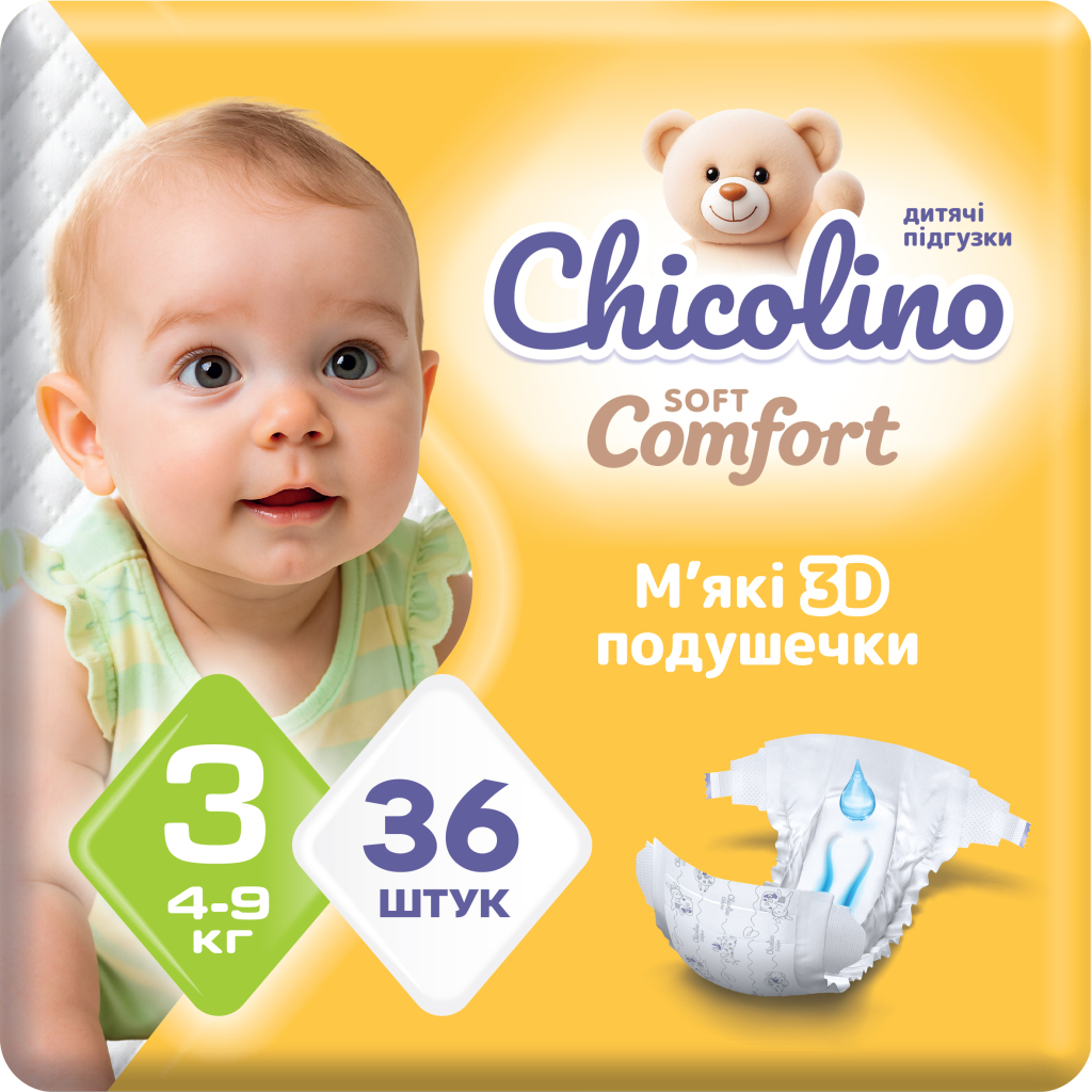 Підгузки Chicolino Soft comfort Розмір 3 (4-9кг) 36 шт (4820204703530) - фото 1