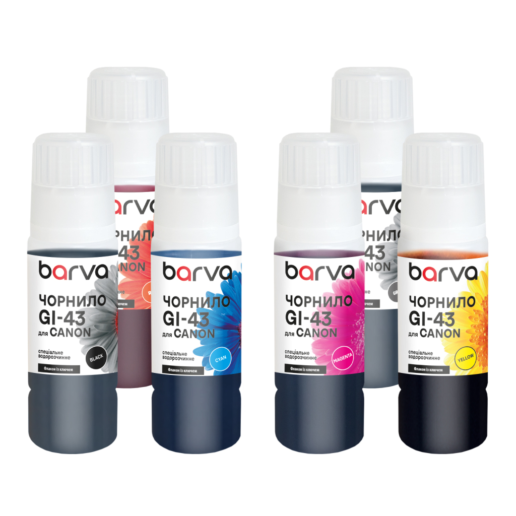 Чорнило Barva Canon GI-43 SET 6x70 мл, OneKey (CGI43-070-MP) - фото 1 Чорнило Barva Canon GI-43 SET 6x70 мл, OneKey (CGI43-070-MP) - фото 1