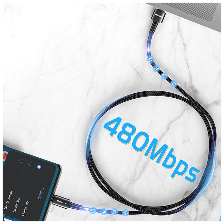 Дата кабель USB 2.0 AM to USB-C 0.5m 6A Essager (EXCT-CGB01) - фото 5