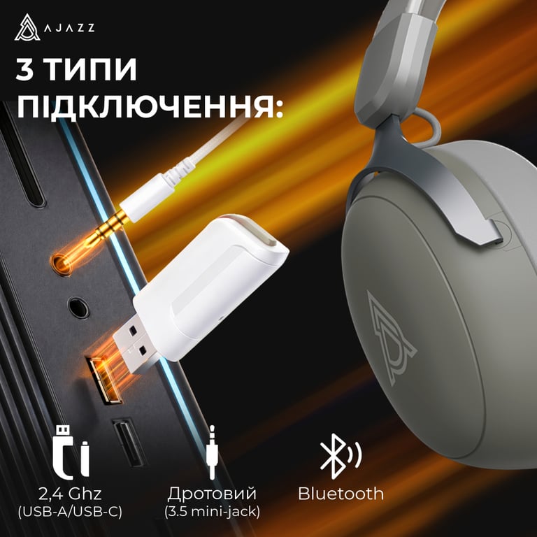 Навушники Ajazz AHM08 MAX 3-Mode Grey (AHM08-MAX-GW) - фото 7