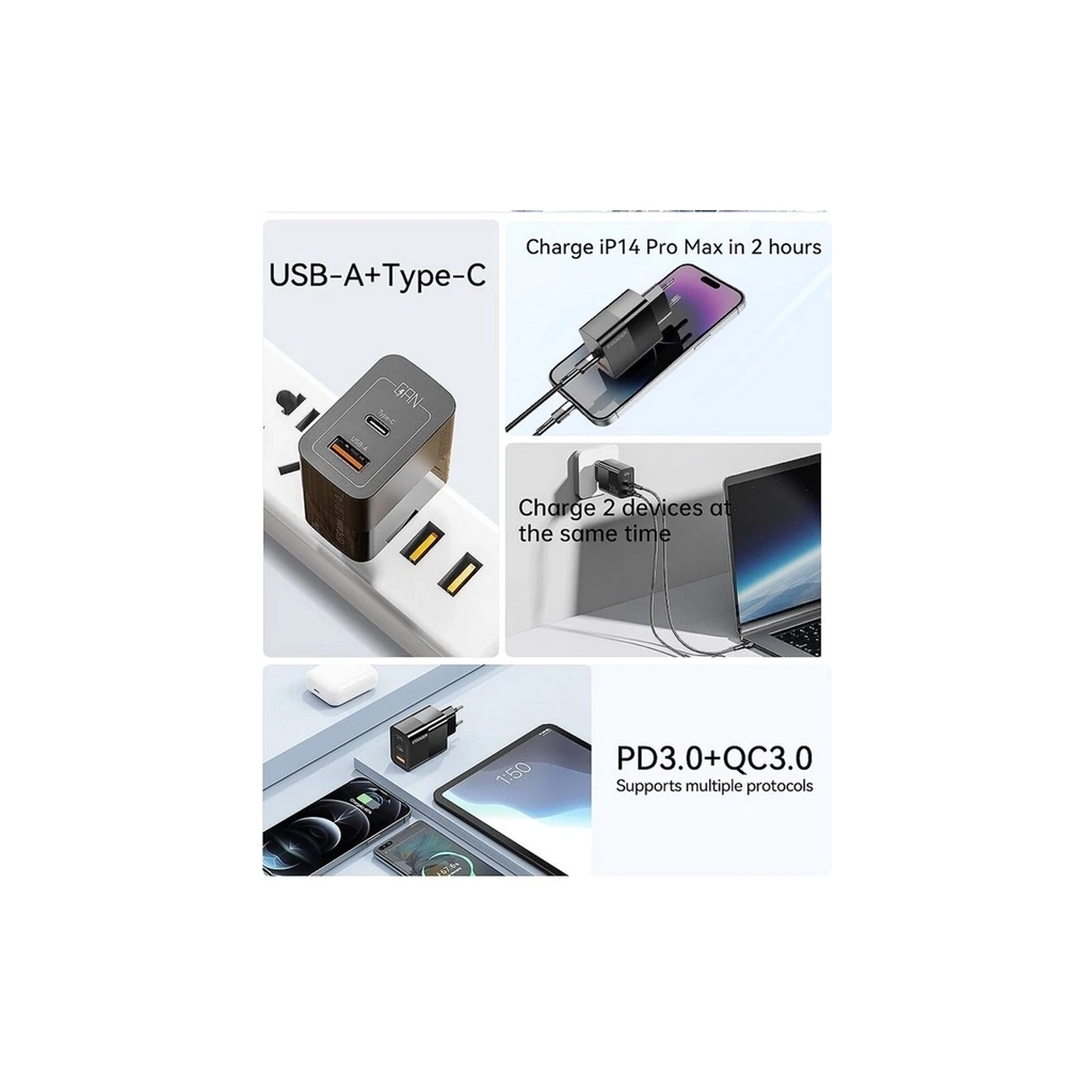 Зарядний пристрій 1xUSB-C + 1xUSB 33W Essager (ECTAC-PCB01-P) - фото 10 Зарядний пристрій 1xUSB-C + 1xUSB 33W Essager (ECTAC-PCB01-P) - фото 10