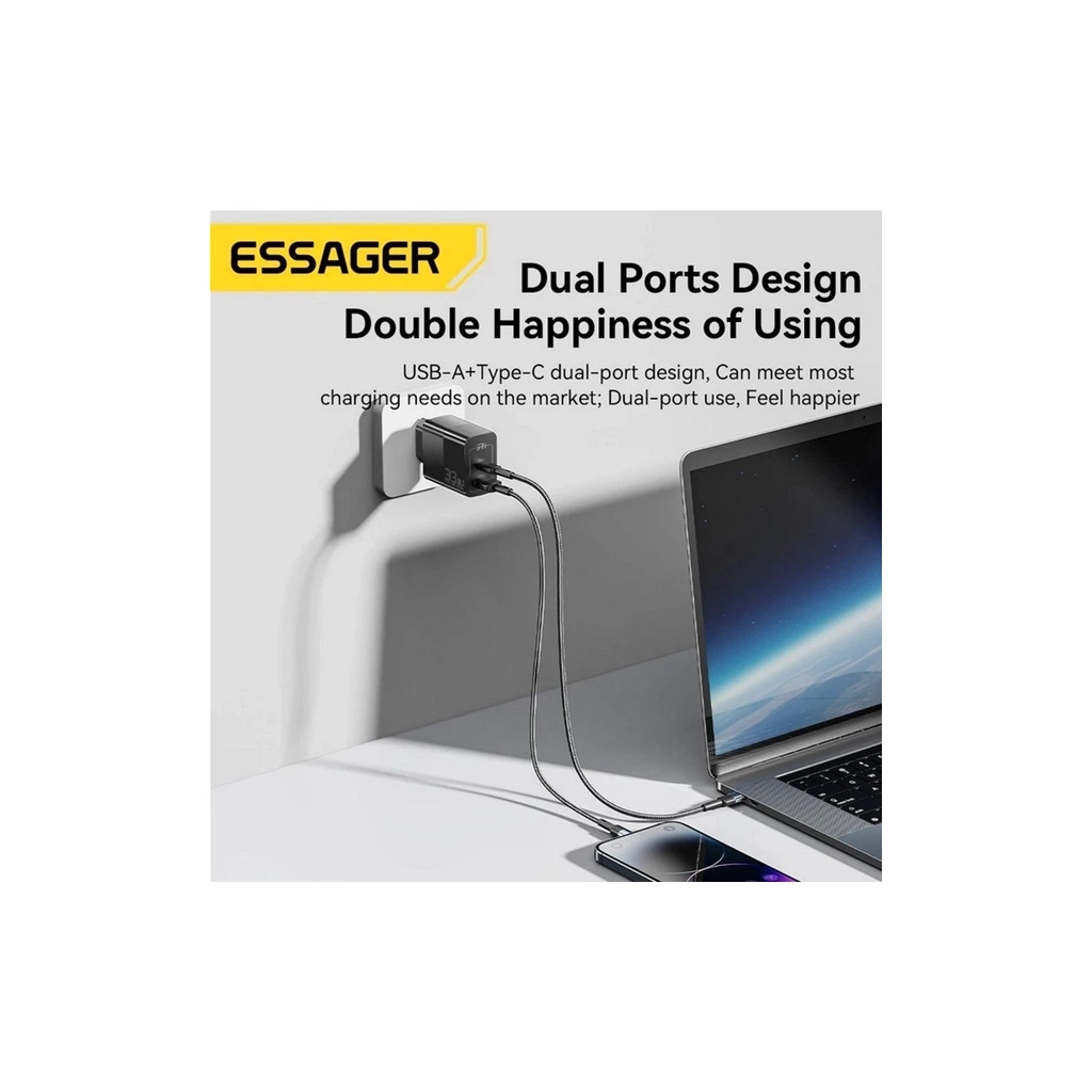 Зарядний пристрій 1xUSB-C + 1xUSB 33W Essager (ECTAC-PCB01-P) - фото 3 Зарядний пристрій 1xUSB-C + 1xUSB 33W Essager (ECTAC-PCB01-P) - фото 3