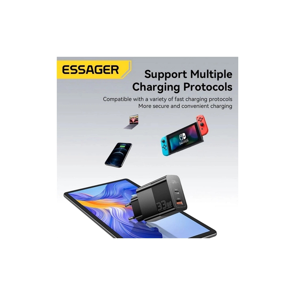 Зарядний пристрій 1xUSB-C + 1xUSB 33W Essager (ECTAC-PCB01-P) - фото 5 Зарядний пристрій 1xUSB-C + 1xUSB 33W Essager (ECTAC-PCB01-P) - фото 5