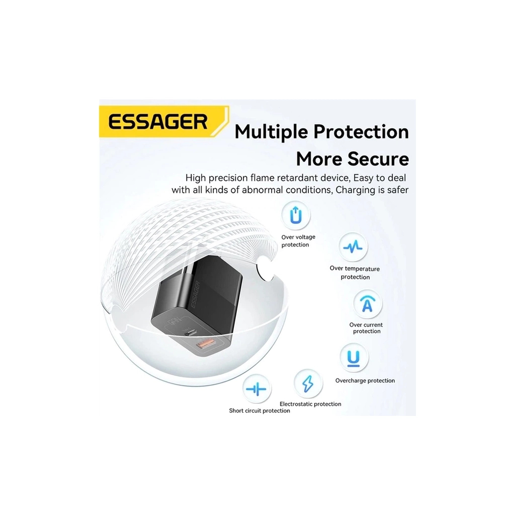 Зарядний пристрій 1xUSB-C + 1xUSB 33W Essager (ECTAC-PCB01-P) - фото 9 Зарядний пристрій 1xUSB-C + 1xUSB 33W Essager (ECTAC-PCB01-P) - фото 9