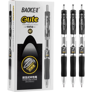 Ручка гелева Baoke Elite автоматична 0.7 мм, з грипом, чорна, 12 шт (PC1910-black) - фото 1