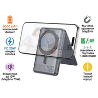 Батарея універсальна HOCO 5000mAh Title PD/20W Magnetic with stand + mini wallet Grey (Q46 / 714988) - фото 2