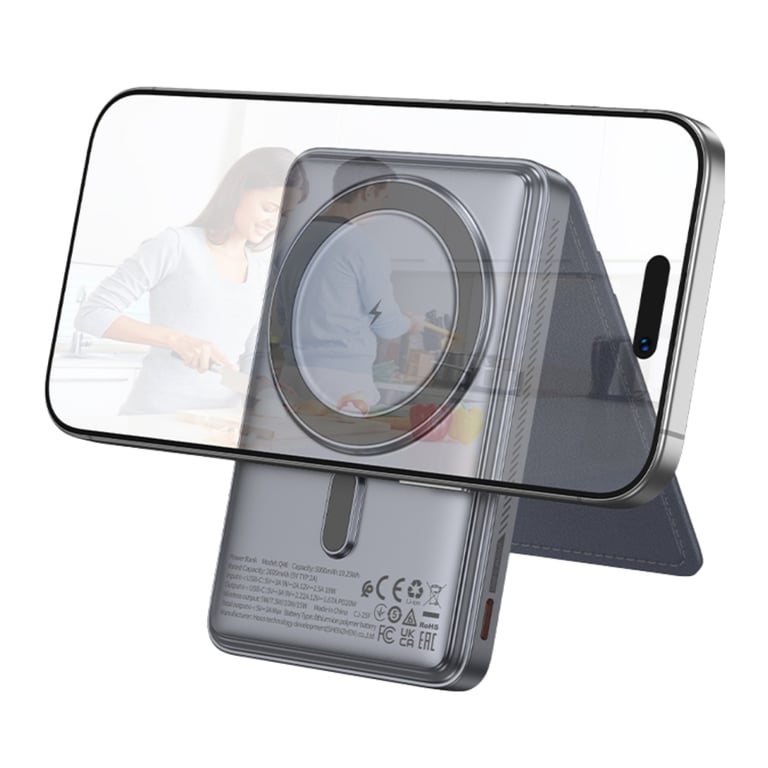 Батарея універсальна HOCO 5000mAh Title PD/20W Magnetic with stand + mini wallet Grey (Q46 / 714988) - фото 3