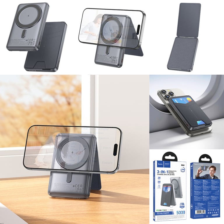 Батарея універсальна HOCO 5000mAh Title PD/20W Magnetic with stand + mini wallet Grey (Q46 / 714988) - фото 9