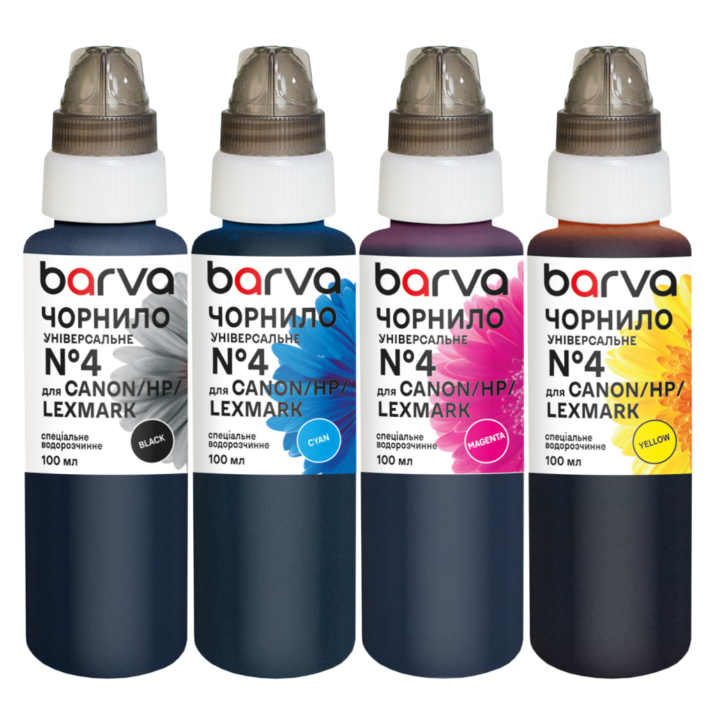 Чорнило Barva Canon/HP/Lexmark 4 4x100 мл, BK/C/M/Y, universal (CU4-100-MP) - фото 1