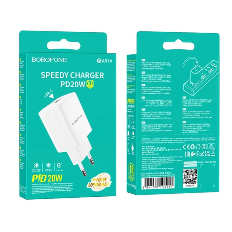 Зарядний пристрій BOROFONE 1xUSB-C PD20W BA81A white (6941991108181) - фото 3