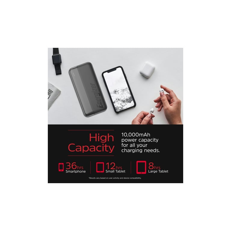 Батарея універсальна Energizer 10000mAh 15W, USB-А, 2*USB-C, Black (UE10050CC) - фото 5