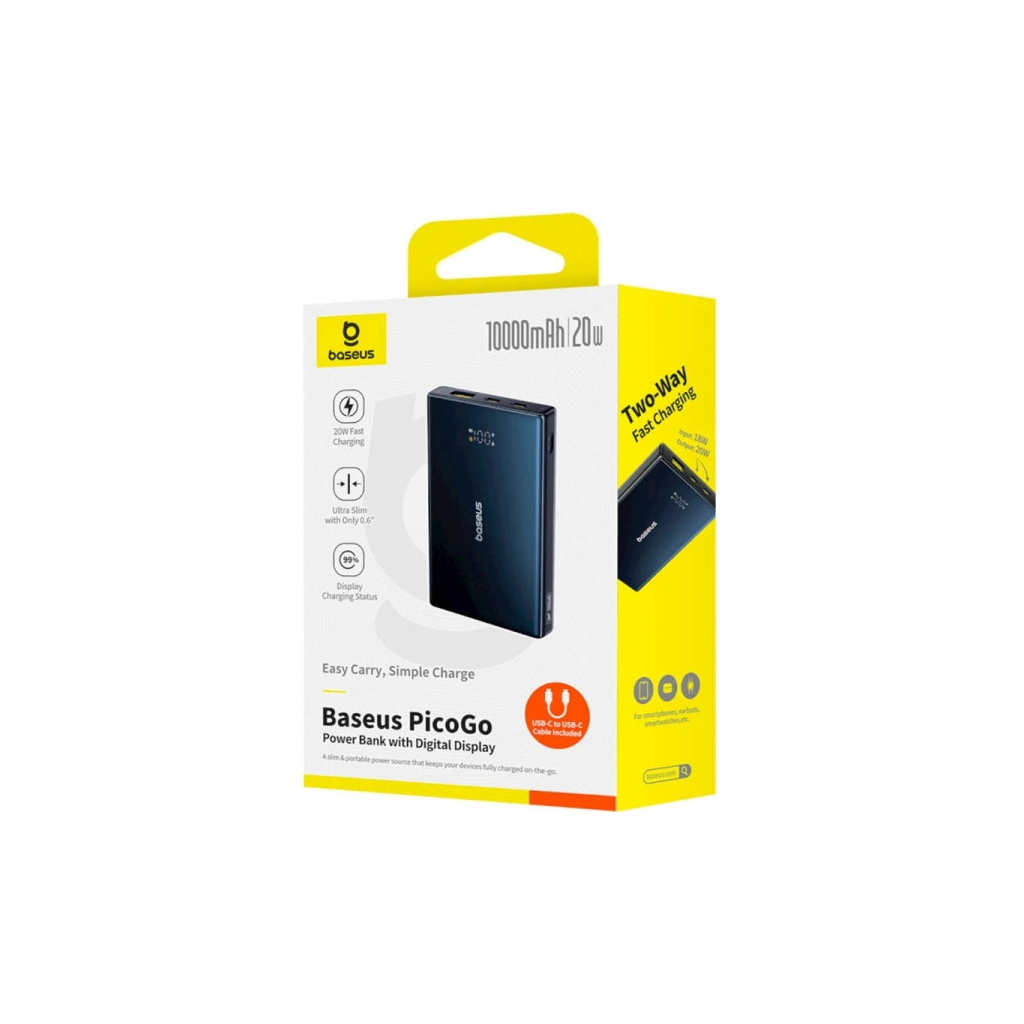 Батарея універсальна Baseus 10000mAh PicoGo 20W PD, QC, USB-A, 2*USB-C, Black (P10076801123-00) - фото 5 Батарея універсальна Baseus 10000mAh PicoGo 20W PD, QC, USB-A, 2*USB-C, Black (P10076801123-00) - фото 5