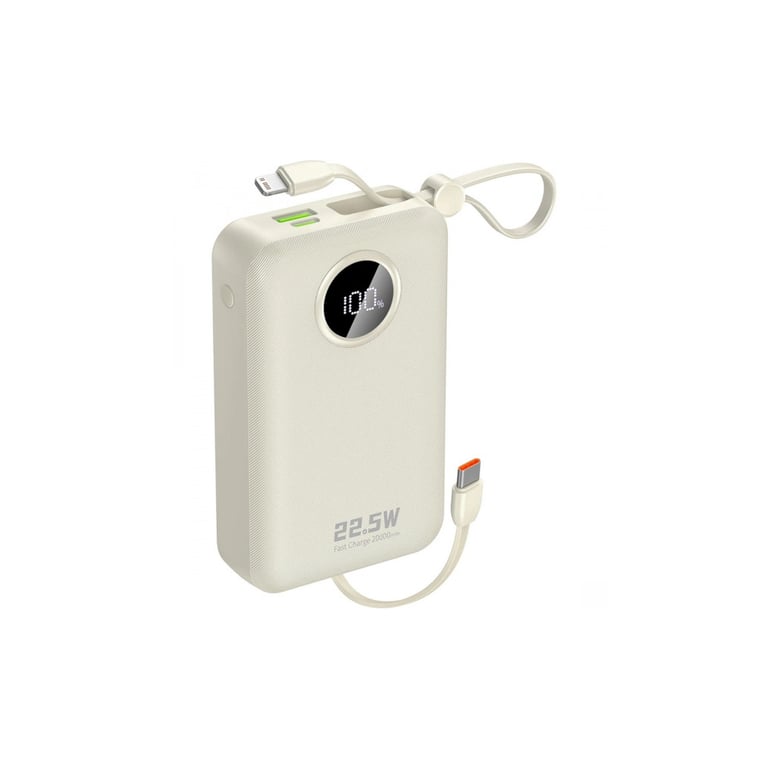 Батарея універсальна Dudao 20000mAh K14+ 22.5W, PD, QC, USB-A, USB-C(In/Out), with built-in USB-C/Lightning cables, White (6977196680023) - фото 1