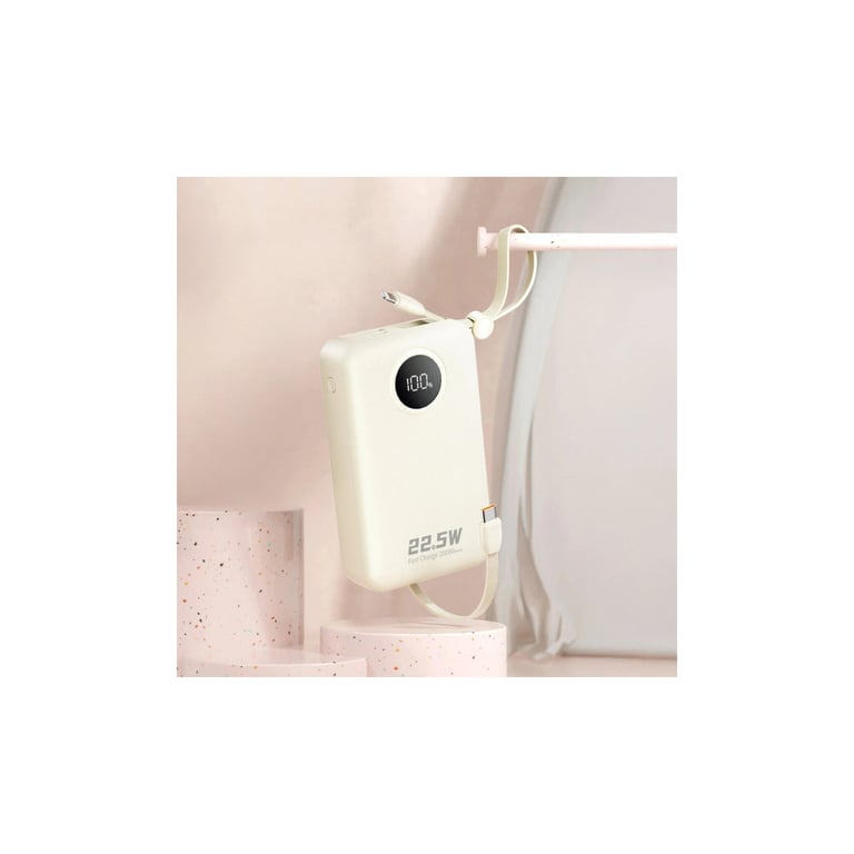 Батарея універсальна Dudao 20000mAh K14+ 22.5W, PD, QC, USB-A, USB-C(In/Out), with built-in USB-C/Lightning cables, White (6977196680023) - фото 3