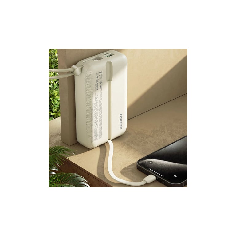 Батарея універсальна Dudao 20000mAh K14+ 22.5W, PD, QC, USB-A, USB-C(In/Out), with built-in USB-C/Lightning cables, White (6977196680023) - фото 5