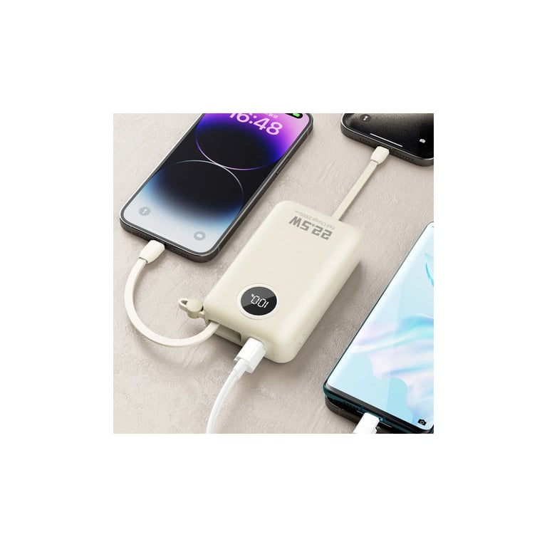 Батарея універсальна Dudao 20000mAh K14+ 22.5W, PD, QC, USB-A, USB-C(In/Out), with built-in USB-C/Lightning cables, White (6977196680023) - фото 6