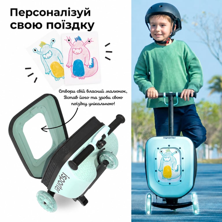 Самокат iSporter Travel 2в1 з валізою м'ятний (K3_Mint) - фото 2