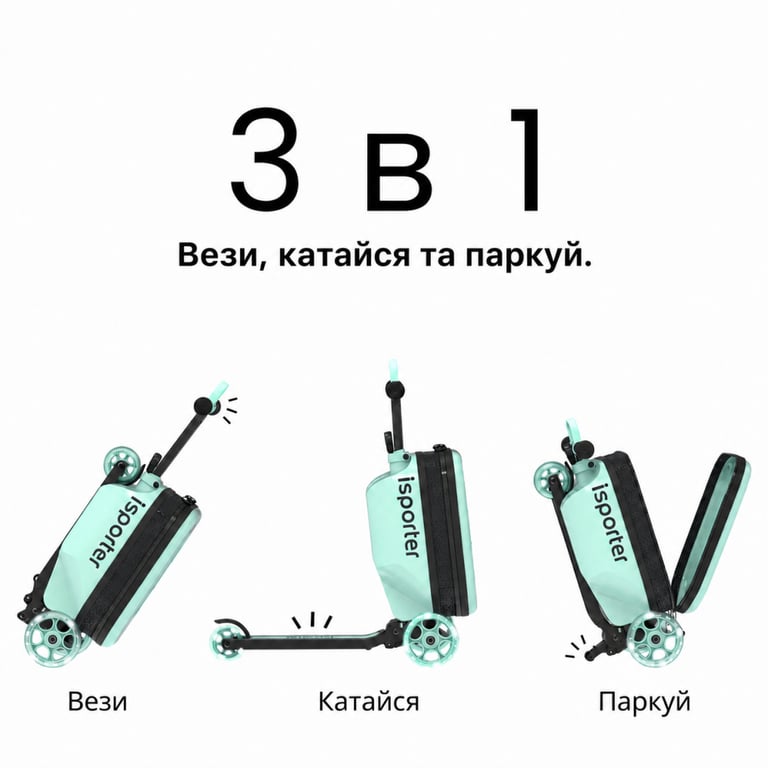 Самокат iSporter Travel 2в1 з валізою м'ятний (K3_Mint) - фото 3