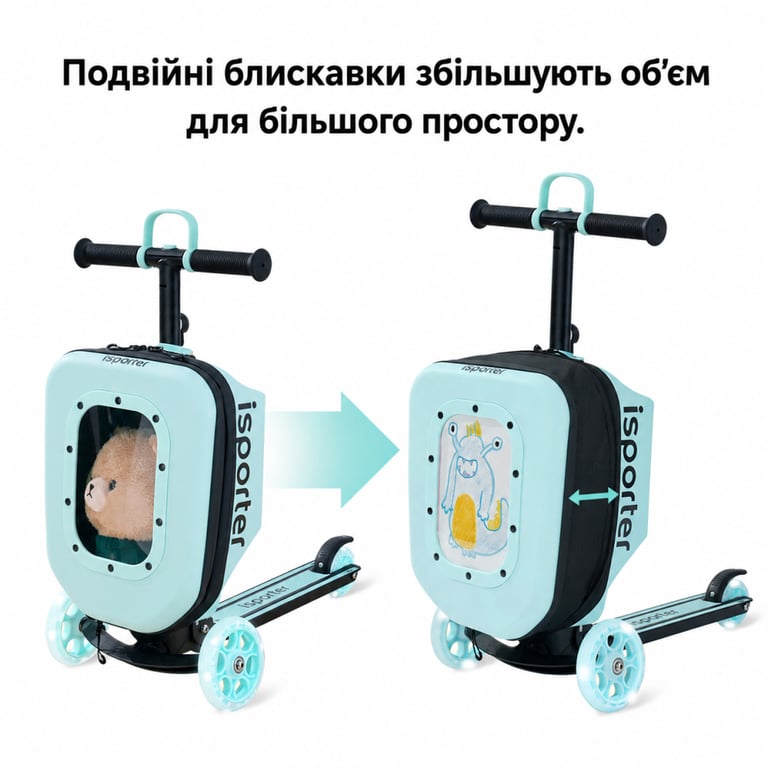 Самокат iSporter Travel 2в1 з валізою м'ятний (K3_Mint) - фото 4