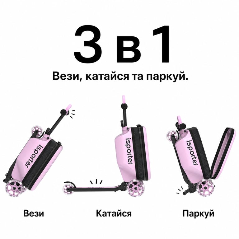 Самокат iSporter Travel 2в1 з валізою рожевий (K3_Pink) - фото 3