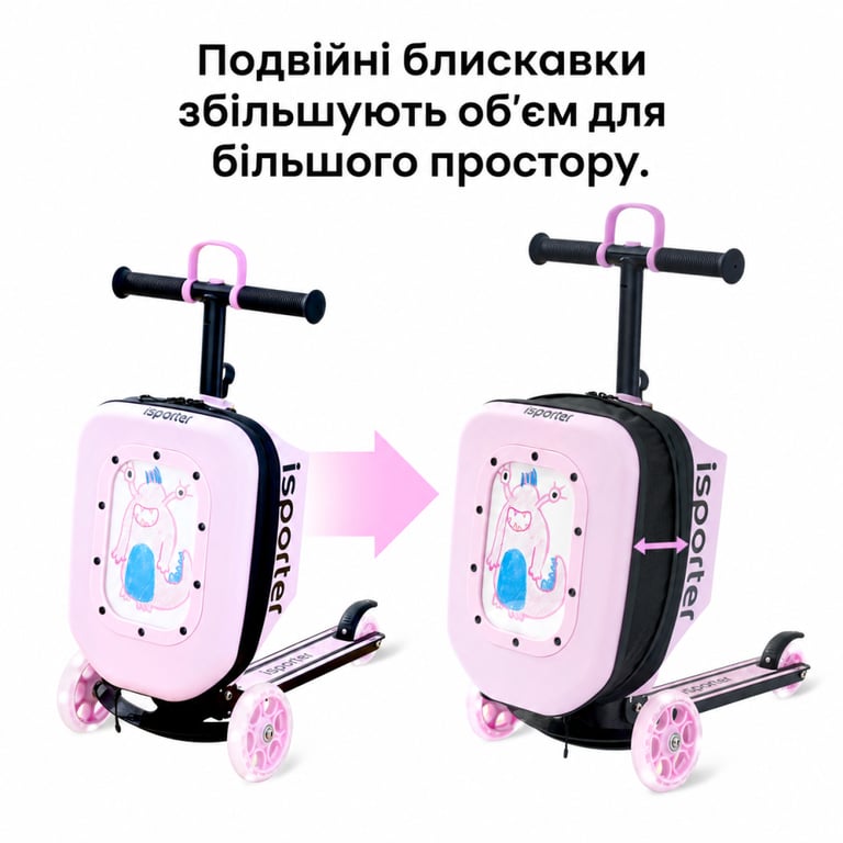 Самокат iSporter Travel 2в1 з валізою рожевий (K3_Pink) - фото 4