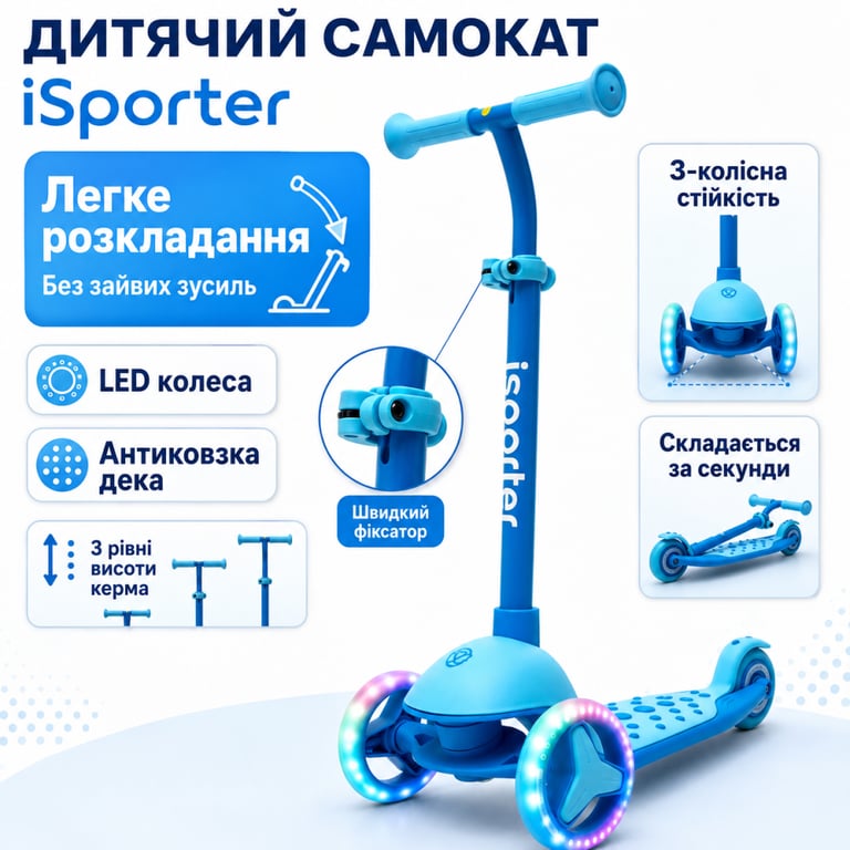 Самокат iSporter mini LED синій (M3Z_Blue) - фото 2