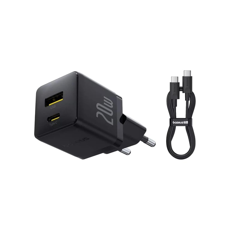 Зарядний пристрій Baseus 1xUSB-C PD20W + 1xUSB + cable USB-C to USB-C white (P10111608113-01) - фото 1