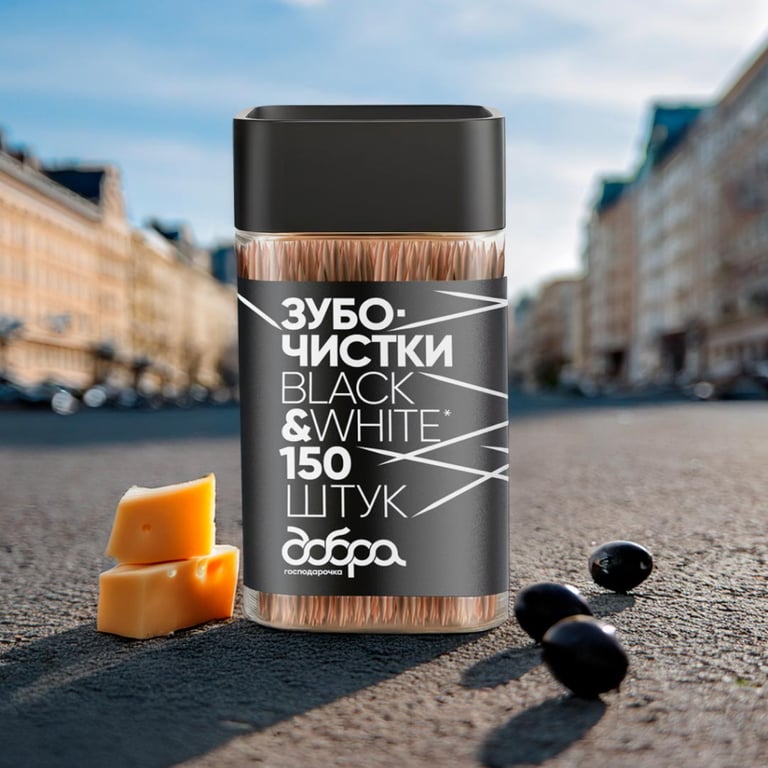 Зубочистки Добра Господарочка Black&White Бамбукові карбонізовані 150 шт. (4820086523608) - фото 2