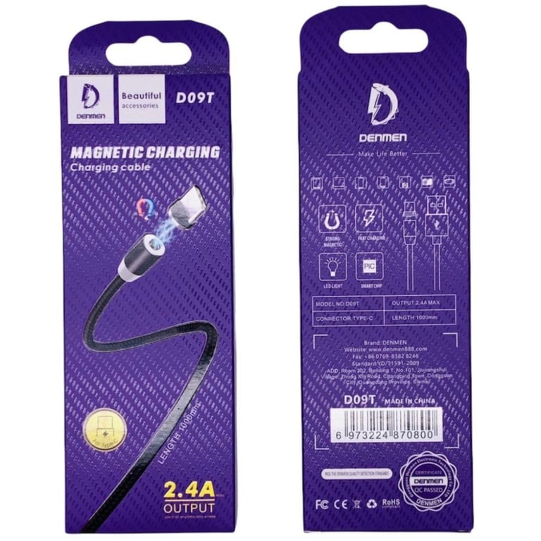 Дата кабель USB 2.0 AM to USB-C magnetic black Denmen (DN-D09T-BK) - фото 3