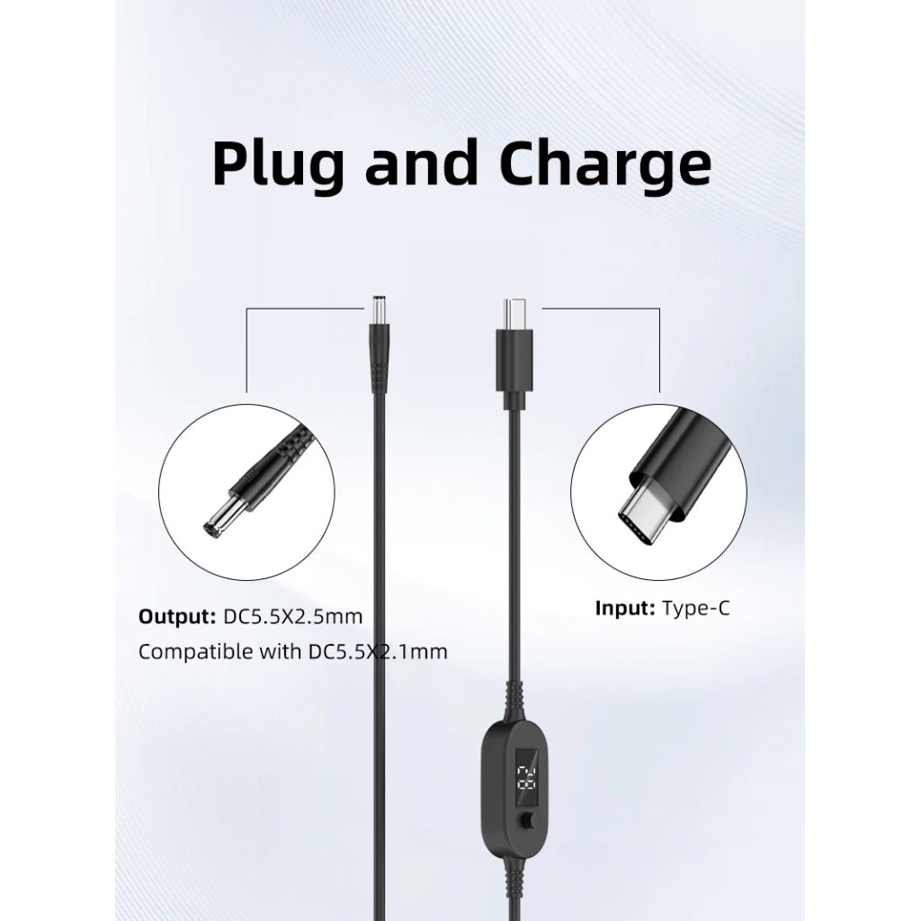 Кабель живлення USB-C to DC 5.5x2.5mm 1.0m 5V/9V/12V/15V/20V/28V 140W black XoKo (XK-K695) - фото 4 Кабель живлення USB-C to DC 5.5x2.5mm 1.0m 5V/9V/12V/15V/20V/28V 140W black XoKo (XK-K695) - фото 4