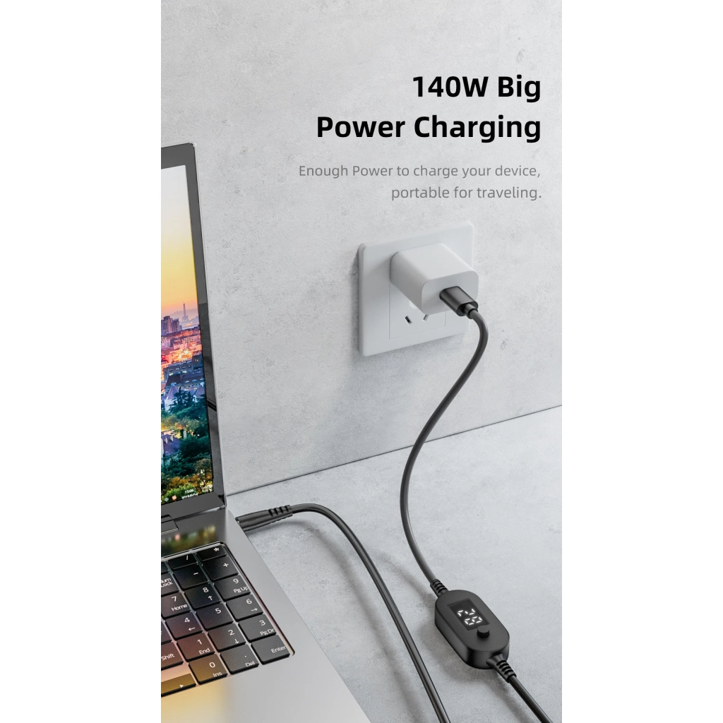 Кабель живлення USB-C to DC 5.5x2.5mm 1.0m 5V/9V/12V/15V/20V/28V 140W black XoKo (XK-K695) - фото 5 Кабель живлення USB-C to DC 5.5x2.5mm 1.0m 5V/9V/12V/15V/20V/28V 140W black XoKo (XK-K695) - фото 5