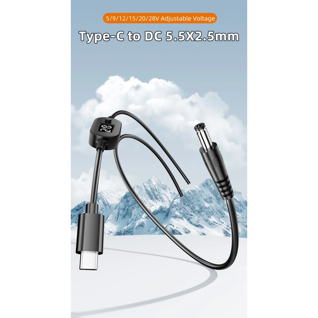 Кабель живлення USB-C to DC 5.5x2.5mm 1.0m 5V/9V/12V/15V/20V/28V 140W black XoKo (XK-K695) - фото 6 Кабель живлення USB-C to DC 5.5x2.5mm 1.0m 5V/9V/12V/15V/20V/28V 140W black XoKo (XK-K695) - фото 6