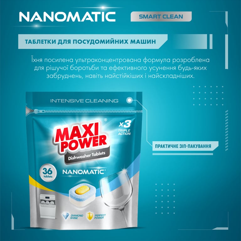 Таблетки для посудомийних машин Maxi Power Nanomatic 36 шт. (4820204703356) - фото 2