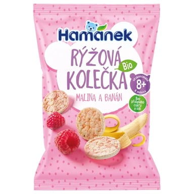 Хлібці дитячі Hamanek Органічні рисові з малиною та бананом 35 г (1215302) - фото 1