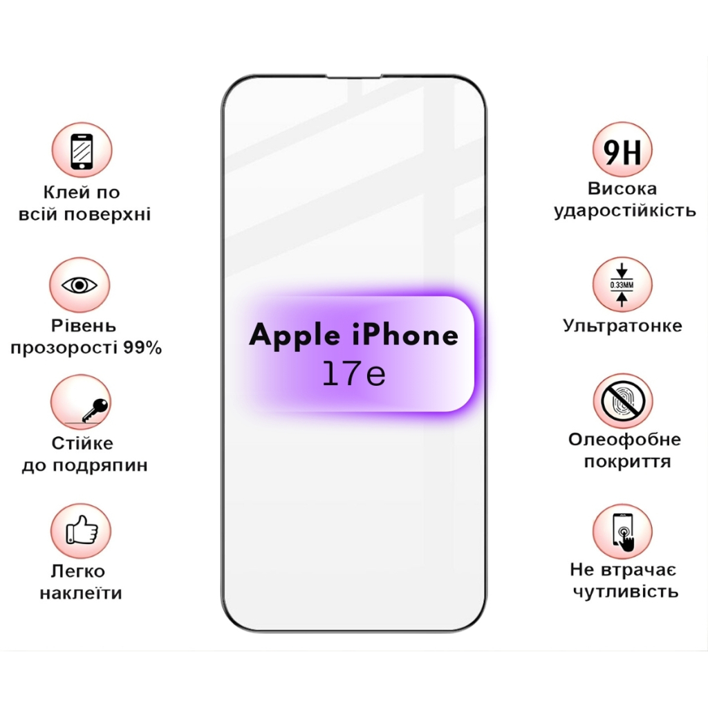 Скло захисне BeCover Apple iPhone 17e Black (715141) - фото 3 Скло захисне BeCover Apple iPhone 17e Black (715141) - фото 3