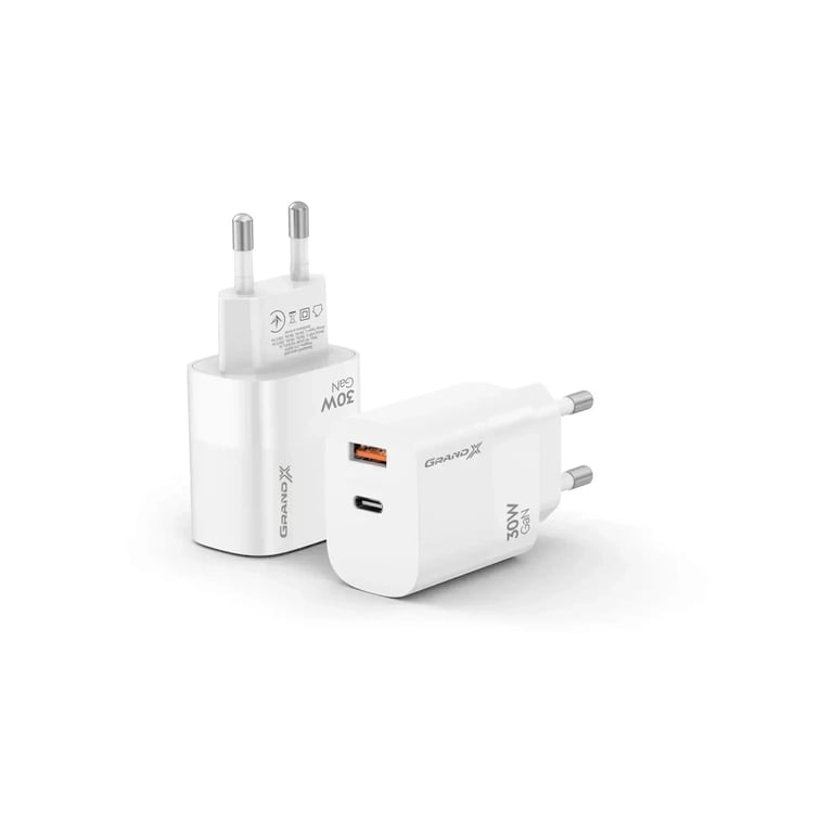 Зарядний пристрій Grand-X GaN 1xUSB-C + 1xUSB QC3.0 36W white (CH-360W) - фото 2